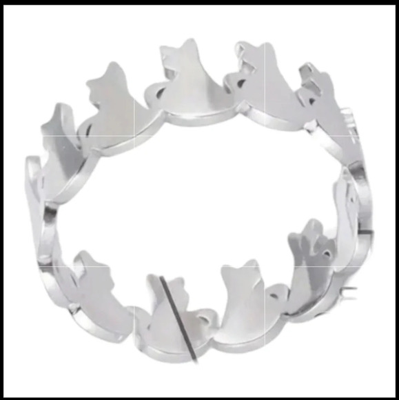 Cutout style adjustable silver color metal cat ring, kitty feline - Picture 1 of 5
